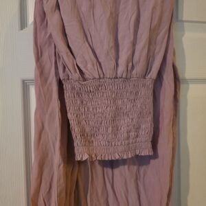 Mauve Smocked Wide Leg Pants